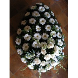 Coroana funerara cu gerbera, orhidee si trandafiri