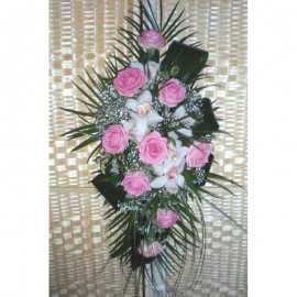 Lumanari de nunta cu trandafiri, orhidee, gypsophilla