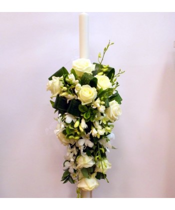 Lumanare nunta cu flori albe