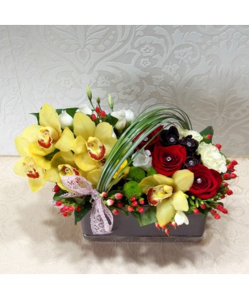 Aranjament flori colorate in vas, orhidee livrare acasa