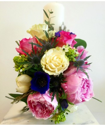 Lumanare de botez cu flori mixte