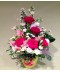 Aranjament aniversar Maria cu 5 trandafiri rosiii si flori colorate