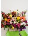 Aranjament mix cu flori colorate in cutie tip carte