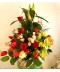 Aranjament floral in cutie cu trandafiri, orhidee, lisianthus