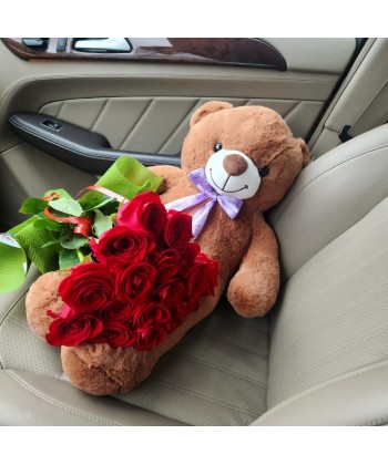 Trandafiri rosii si uruslet de plus livrare acasa