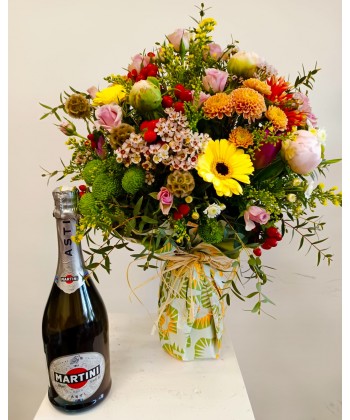 Buchet flori si sampanie, livrare sampanie si buchet bujori