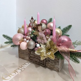 Aranjament Craciun roz livrare in cutie