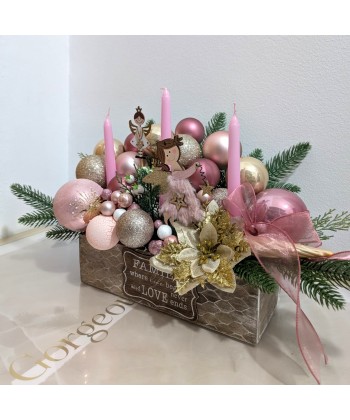 Aranjament Craciun roz livrare in cutie