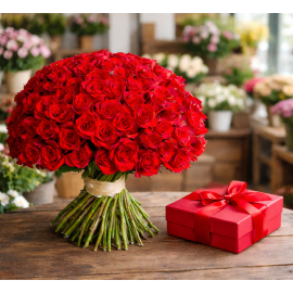 Buchet 101 trandafiri si praline livrare cadou online