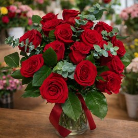 Livrare buchet elegant 17 trandafiri vaza