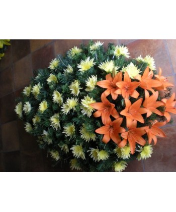 Coroana funerara livrare crizanteme si crini