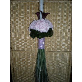 Lumanari de nunta pe rotund cu calla, hortensia si frunze mixte