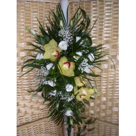 Lumanari de nunta cu lisiantus, cupe de orhidee, gypso si frunze mixte